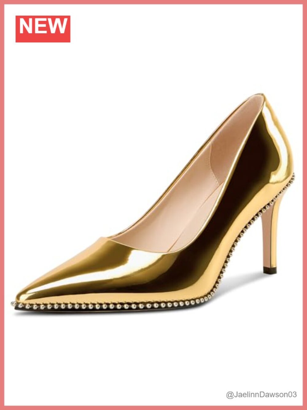 Women's Pointed Toe Stiletto Heels, Slip-on Patent Leather Pumps, Silver Beaded